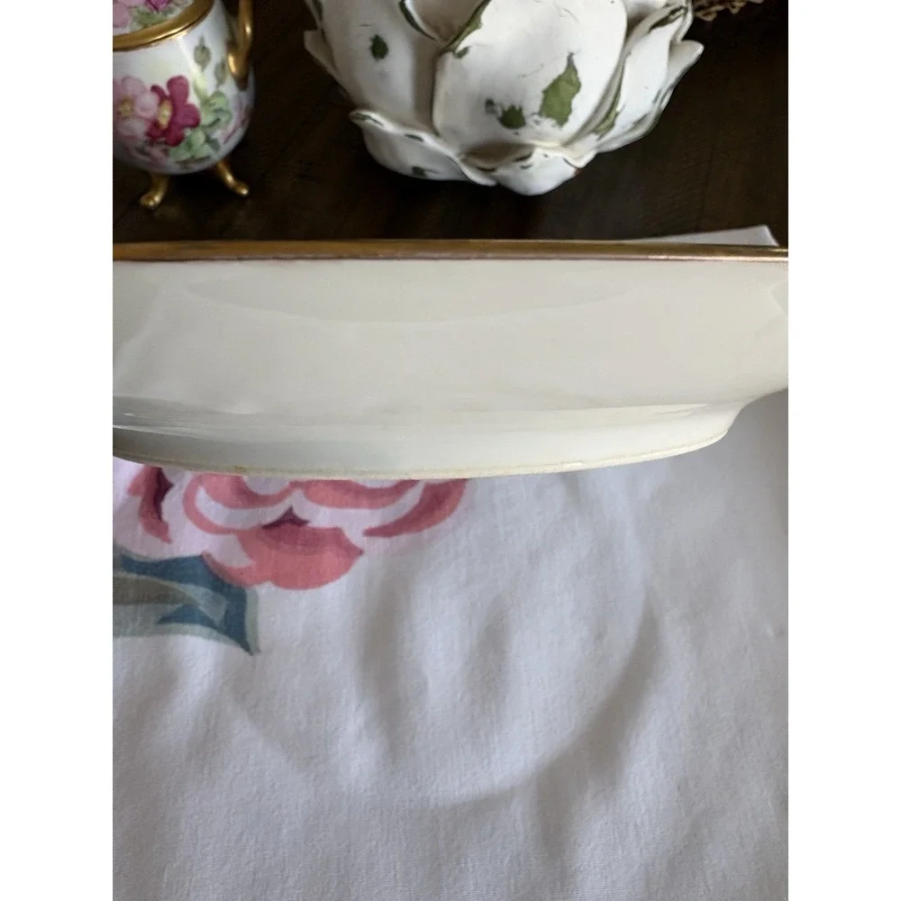 VTG MZ Austria Hand Painted Roses Porcelain Cake Plate Gold Handles Limoges Like